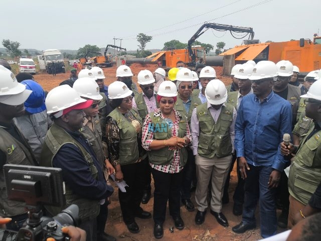 NNPC GMD, Mele Kyari (in blue jeans shirt), Board Chairman, Sen. Margery Okadigbo (middle), other officials off NNPC and Oilserv Ltd., during an inspection tour of the AKK gas pipeline project in Abaji