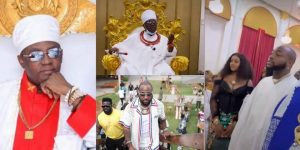 Nigerians react as Oba of Benin introduces daughter to Davido as Chioma watches(video)