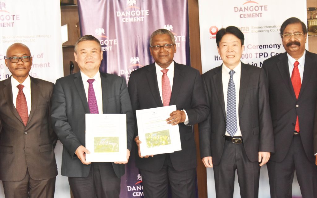 Dangote, Sinoma Sign Agreement On new 6Mta Cement Plant In Itori, Ogun State 