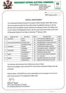 Election 2023: INEC to conduct mock accreditation exercise to test BVAS in Bayelsa