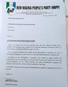 Your expulsion results from disciplinary committee’s report – NNPP tells Oginni, ex-Ogun chair