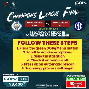 Man City, Inter Milan UCL Final face-off to air on GOtv