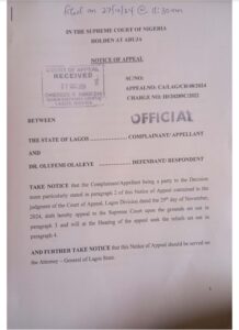 Lagos Govt Files Appeal Against Acquittal of Medical Doctor