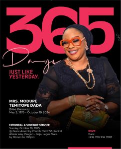 One-Year Memorial for Late AFRIMA Boss’s Wife, Modupe Dada, Holds Sunday in Lagos