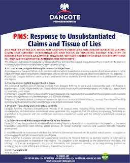 Dangote Refinery Refutes False Claims on PMS Export and Re-importation